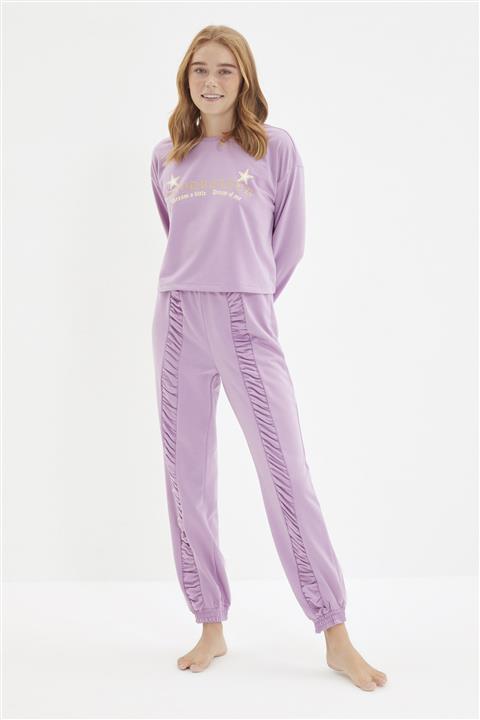 TRENDYOLMİLLA Mor Baskılı Örme Pijama Takımı THMAW22PT0736