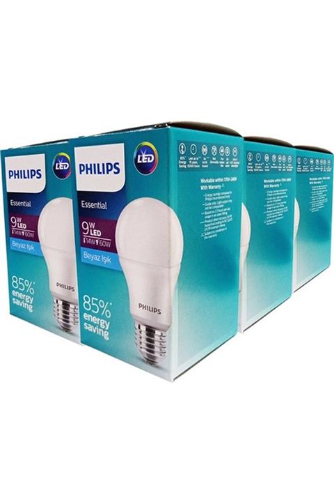 Philips Essential Led Ampul 8w-60w Beyaz Işık E27 Normal Duy 6'lı Paket