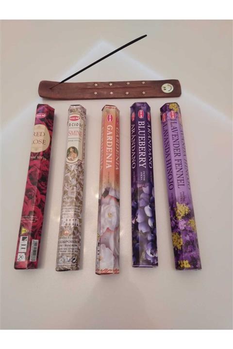 buhana Tütsü Hem Gül -yasemin -gardenya -yaban Mersini-lavanta 5 Paket (100 Çubuk )1 Adet Kayık