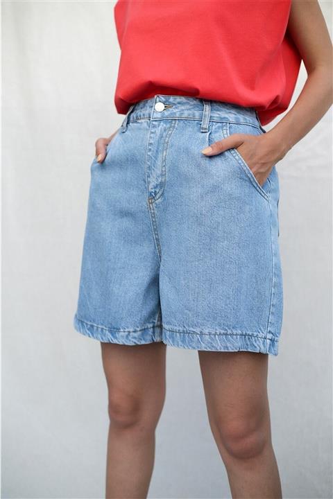 FACETTE Pileli Kot Şort