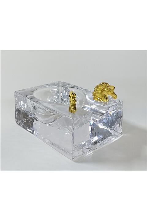 RAVİ Gold 2li Atlı Cam Dekoratif Puro Küllük 10x14x6 Cm