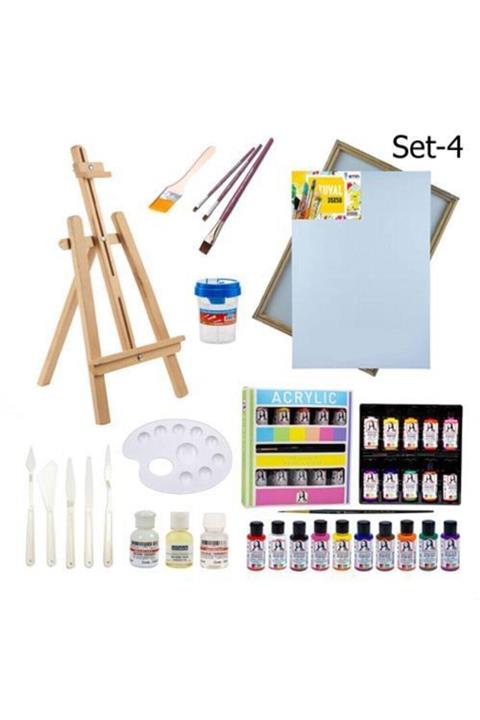 Hobialem Akrilik Boya Seti-4, Şövale, Tuval, Fırça, Palet, Su Kabı, Spatula, Vernik