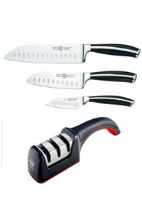 GGS Solingen Germany Solingen Santoku Şef 3'lü Bıçağı Ve Bileyici Set Made In Germany