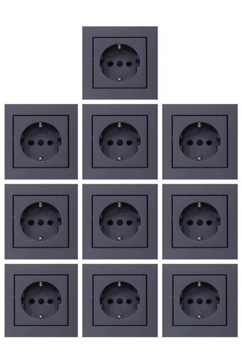 OVİVO Grano Füme Topraklı Priz 10 Adet Çerçeve Dahil