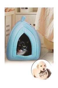 Bronza Pet Hut Kedi Köpek Polarlı Peluş Evi-kulübesi-yatağı-minderi (mavi)