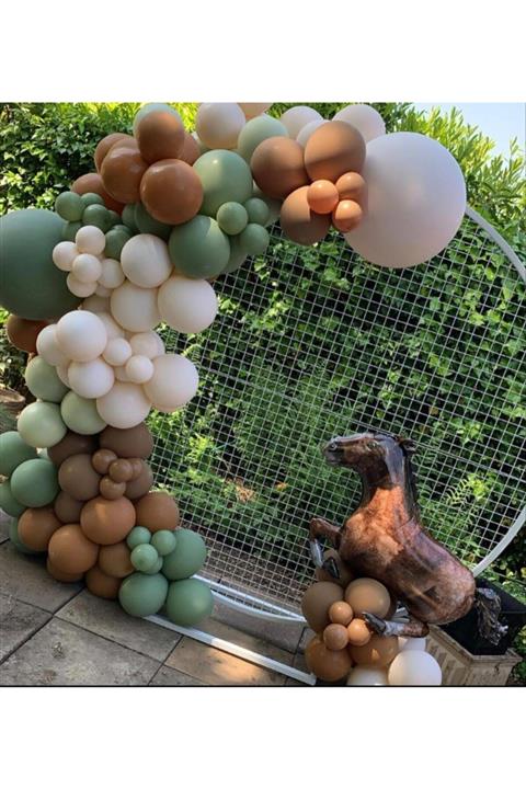 eğlencemarketi Küf Yeşili Sütlü Kahve Ten Rengi Pastel Balon Zinciri 100 Adet