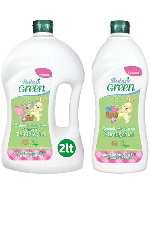 Baby's Green Organik Aloe Veralı Bebek Çamaşır Temizleyici 2 Lt - Organik Aloe Veralı Yumuşatıcı 1 Lt Set 2'li