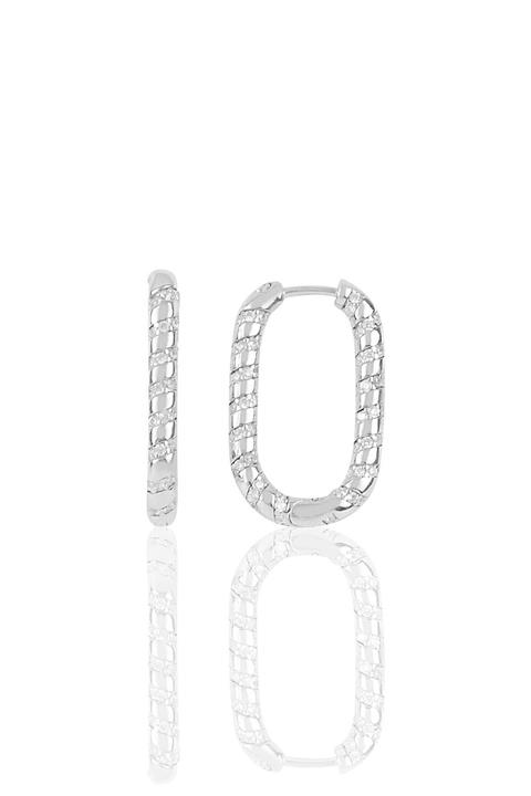 Söğütlü Silver Gümüş Rodyumlu Zirkon Taşlı Özel Tasarım Oval Küpe