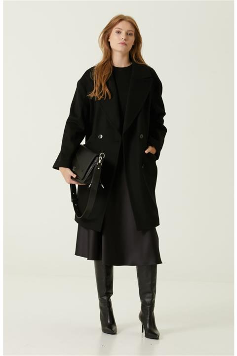 Network Regular Fit Siyah Kelebek Yaka Yün Palto