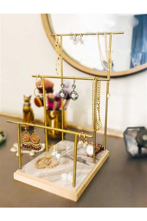 Drm Wood Gold Altın Takı Standı, Takılık, Küpelik, Bileklik, Kolye Seti, Takı Dolabı Düzenleyici