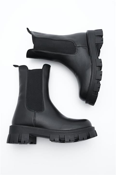 Marjin Kadın Kalın Tırtıklı Taban Lastikli Günlük Postal Bot Eslona siyah