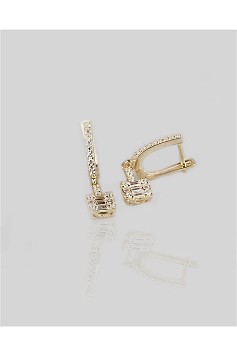 mert silver Gümüş Tek Taş Baget Küpe 925 Ayar