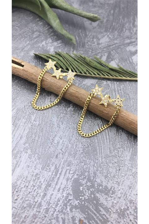 Joel Jewelry Zirkon Taşlı Altın Kaplamalı Yıldızlı Sallantılı Gümüş Küpe