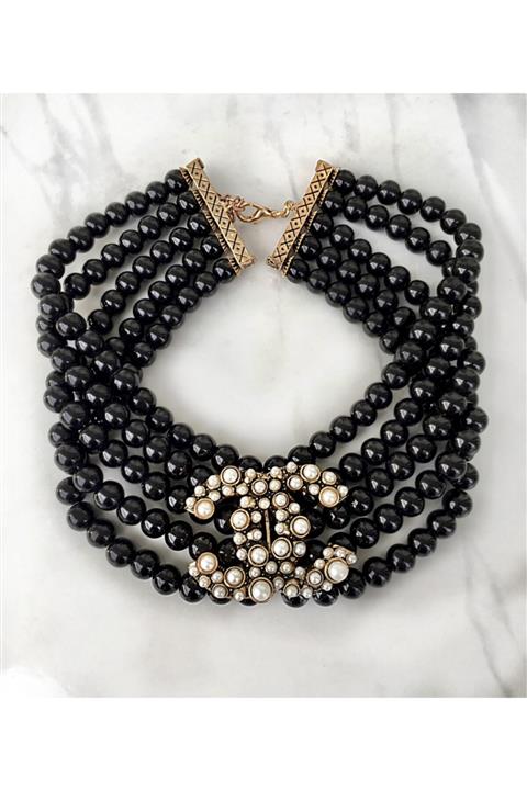 by katrem Siyah Cam Inci Chanel Tasma