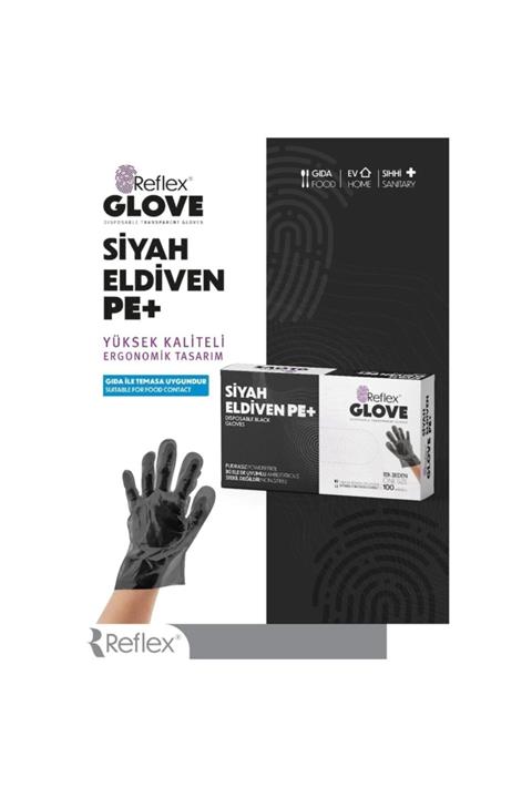 Reflex Siyah 100 Adet Pudrasız Gıdaya Uygun Şeffaf Eldiven