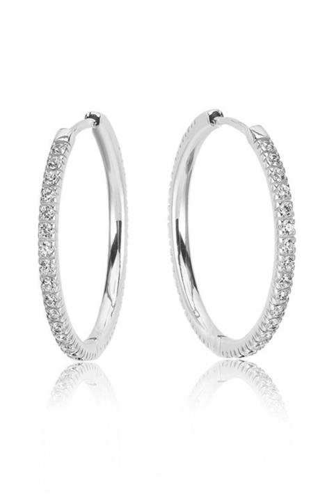 Valori Takı Yuvarlak, Swarovski Zirkon Taşlı, Gümüş Büyük Boy Charm Halka Küpesi