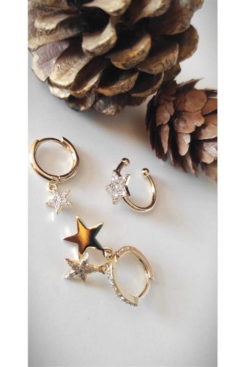 Takınak 3lü Kombin Gümüş Küpe