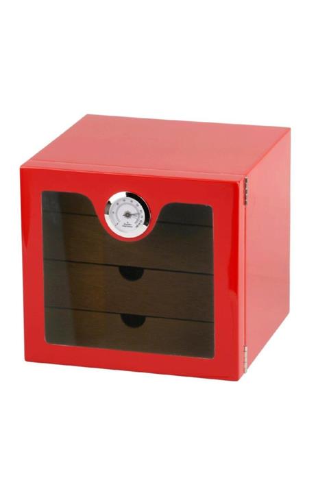 TBek Hau German Sedir 4 Raflı Humidor Puro Kutusu Lake Kırmızı 60's