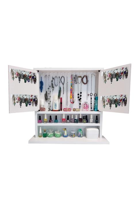 First Mobilya - Karanfil 2k - Aynalı - Çok Amaçlı - Aksesuar - Hediyelik Takı Dolabı -beyaz