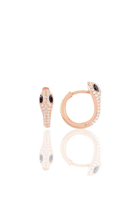 Söğütlü Silver Gümüş Rose Siyah Taşlı Yılan Halka Küpe