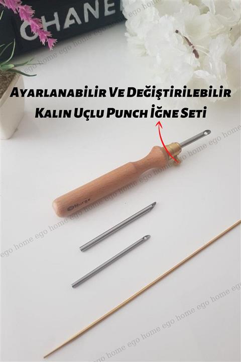 ego home Nurge Ahşap Yün Punch Igne Seti 3 Igneli Kalın Uçlu Igne Seti