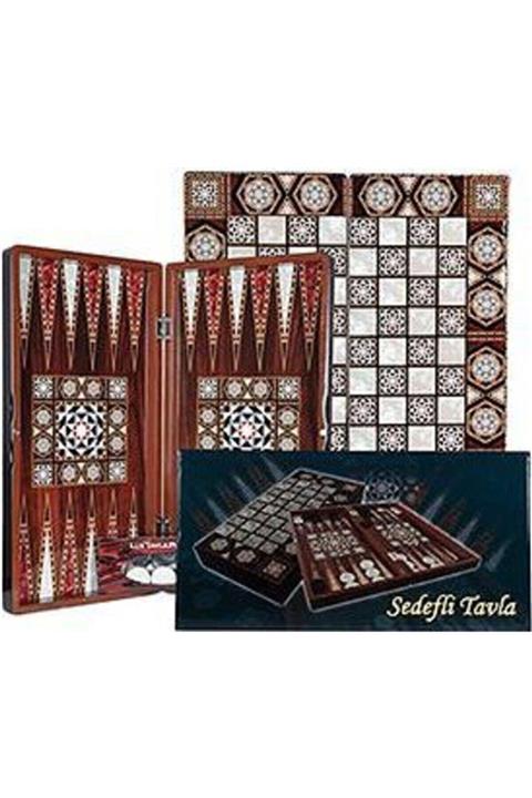 OTTOMAN GAMES Izmir Sedefli Polyester Ahşap Tavla & Dama Seti Büyük Boy 03