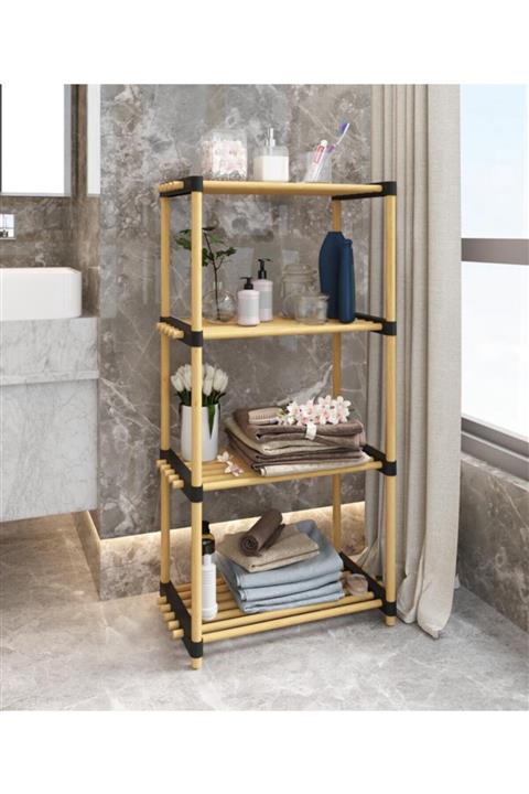 Tvet Design 4 Katlı Doğal Ahşap Kitaplık Çok Amaçlı Dekortif Düzenleyici Raf T39983