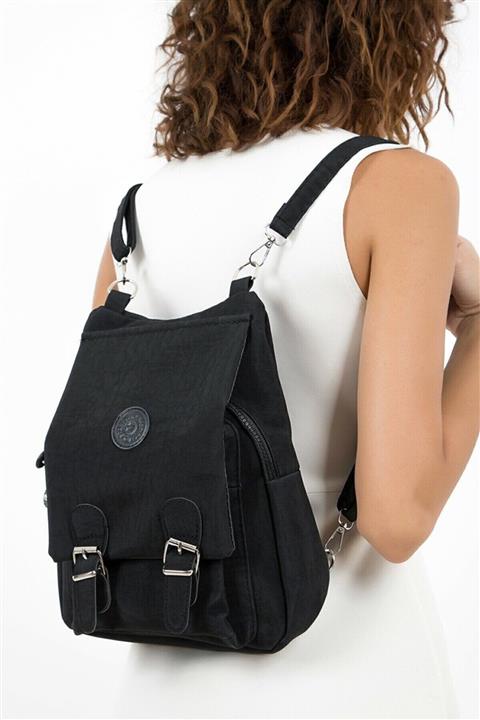 Defnella Bag Kadın Siyah Krinkıl Kumaş Okul Ve Günlük Kullanılabilir Sırt Çantası