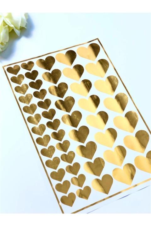 guncelevents Kalp Etiket Dekoratif Sticker Yapışkanlı Folyo Etiket Metalik Gold