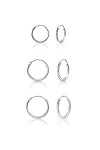 Onur Silver 925 Ayar Saf Gümüş Halka Küpe Seti 3'lü Hoop Earing Complete 12-14-16 mm