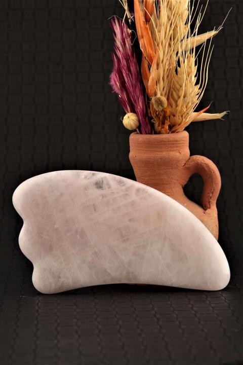 OSMANLI DOĞAL TAŞ Pembe Kuvars 1. Sınıf Gua Sha Yüz Masaj Aleti