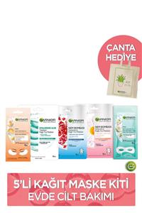 Garnier 5'li Kağıt Maske Kiti Evde Cilt Bakımı + Bez Çanta Hediye