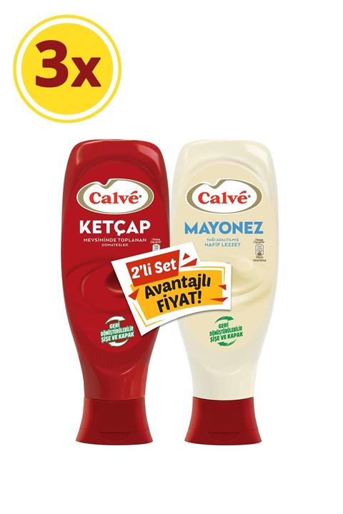 Calve Ketçap 600 gr + Yağı Azaltılmış Mayonez 540 gr Set x 3 Adet