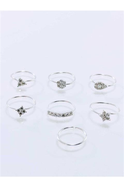 Takıparkxs 925 Ayar Zirkon Taşlı Yedili Gümüş Halka Hızma Set