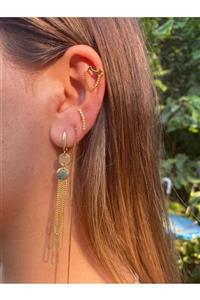 by dys jewelry Sıralı Taşlı Gold 925 Ayar Gold Tragus-pıercıng Küpe