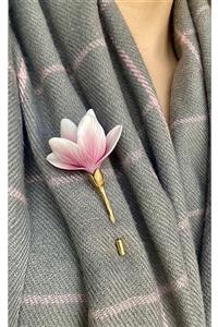 Alegoria Jewellery Manolya Çiçeği El Yapımı Pembe Broş Yaka Iğnesi
