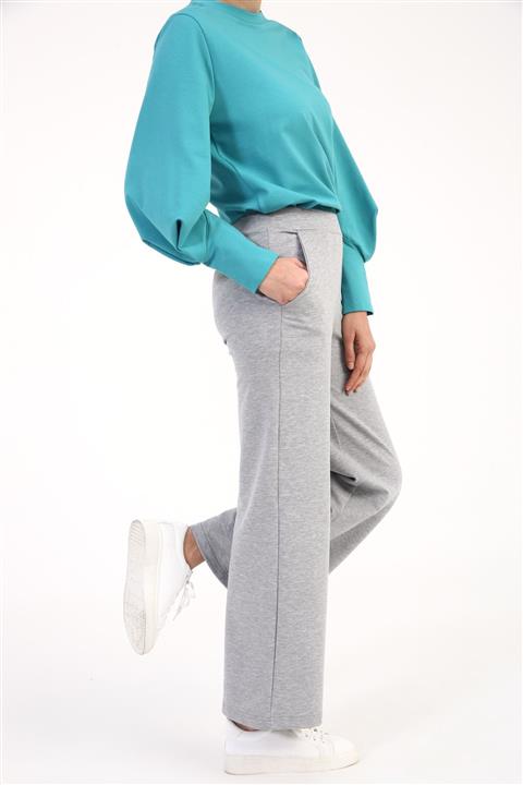ALLDAY Kadın Gri Melanj Lastikli Bol Paça Eşofman Altı