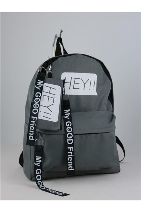 ESNASTORE Gri Hey Model Cüzdanlı Sırt Çantası