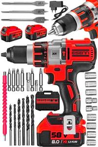 Eisenn Germany Technology Red Xr 58 V 8 Ah Hd Li-on Darbeli Çelik Şanzıman Akülü Matkap + 30 Pcs Set