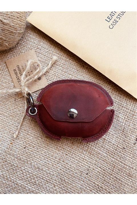 LeatherCaseStudio Huawei Freebuds Pro Vintage Tasarım Gerçek Deri Kılıf Red Wine