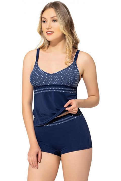 Argisa Desenli Şeritli Şortlu Tankini 5054 Beyaz Büyük Beden