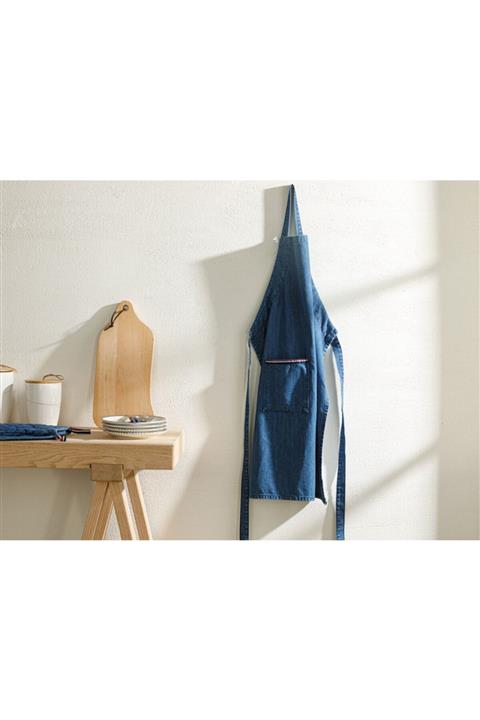 English Home Ginny Pamuk Ayarlanabilir Mutfak Önlüğü 60x80 Cm Indigo