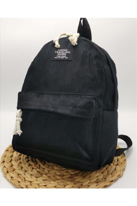 MAC&MOS Siyah Kadın Kadife Sırt Çantası