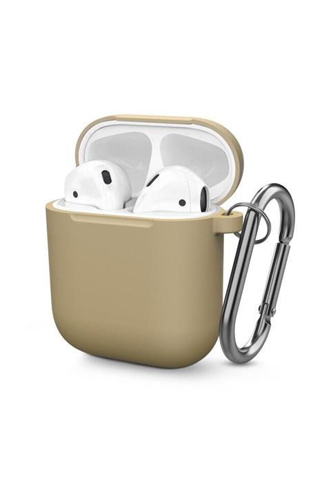 Moserini Airpod Silikon Kılıf Fit Koruyucu Kancalı Kılıf - Krem Rengi