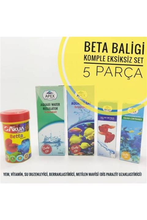 Artakua Betta, Beta Balığı Için Özel Bakım Ve Besleme Paketi 5 Parça
