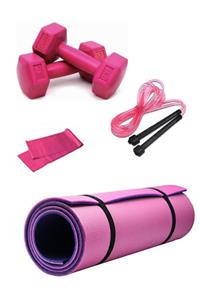 Tayzon Mor-pembe Pilates & Yoga Matı 8mm + Direnç Bandı + Atlama Ipi + 1kg Dambıl