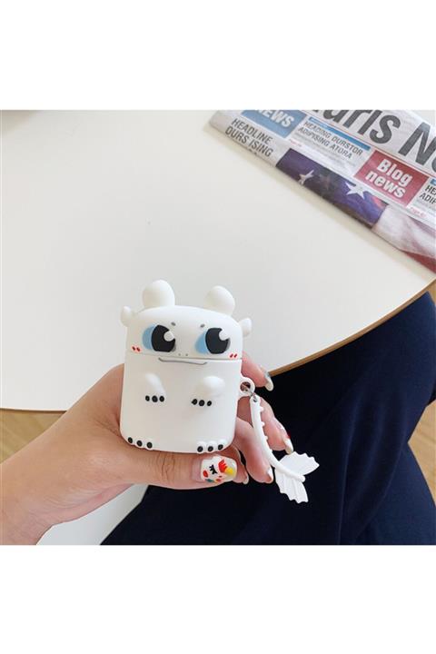 Bilişim Aksesuar Sevimli Beyaz Bebek Dragon Airpods 1 ve 2 Nesil Silikon Kılıf