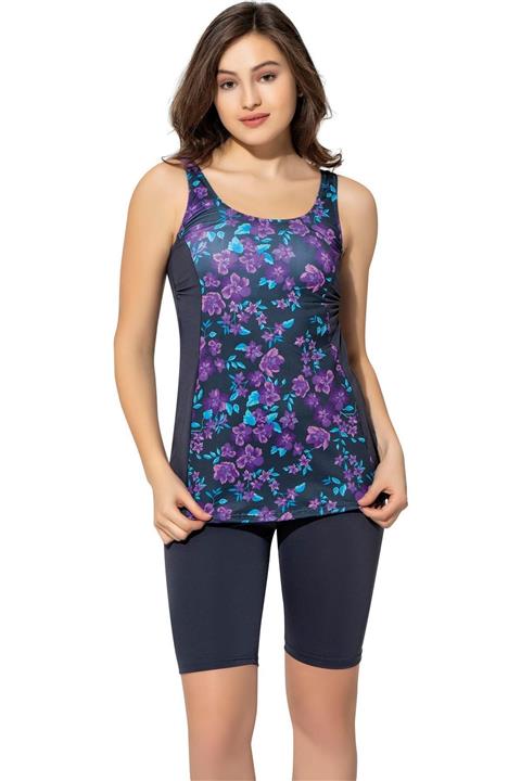 Argisa Taytkini Desenli Şortlu Tankini 5532 Desenli Füme Büyük Beden