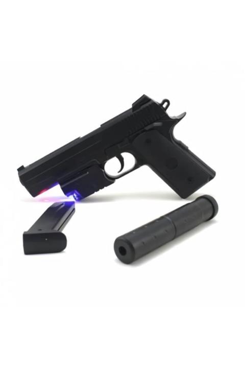 GÇM Dead Shot Gerçek Görünümlü Lazerli Susturuculu Şarjörlü Boncuk Atan Oyuncak Silah