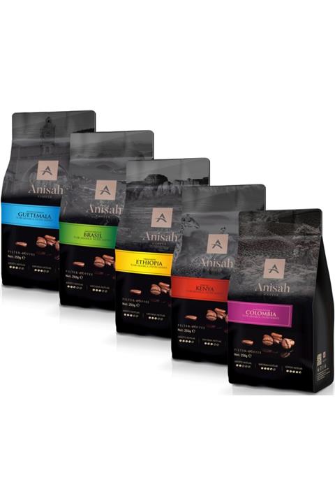 Anisah Coffee Dünya Filtre Kahve Seti 5*250 gram - 5'li Paket (Çekirdek)